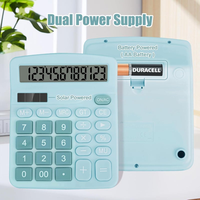 HUTUDD Desktop Calculator, Light Blue Calculator Big Buttons, 12-Digits Large LCD Display, Solar and AA Battery Dual Power, Desk Calculators for Office Home School Business Class (Light Blue) - Image 2